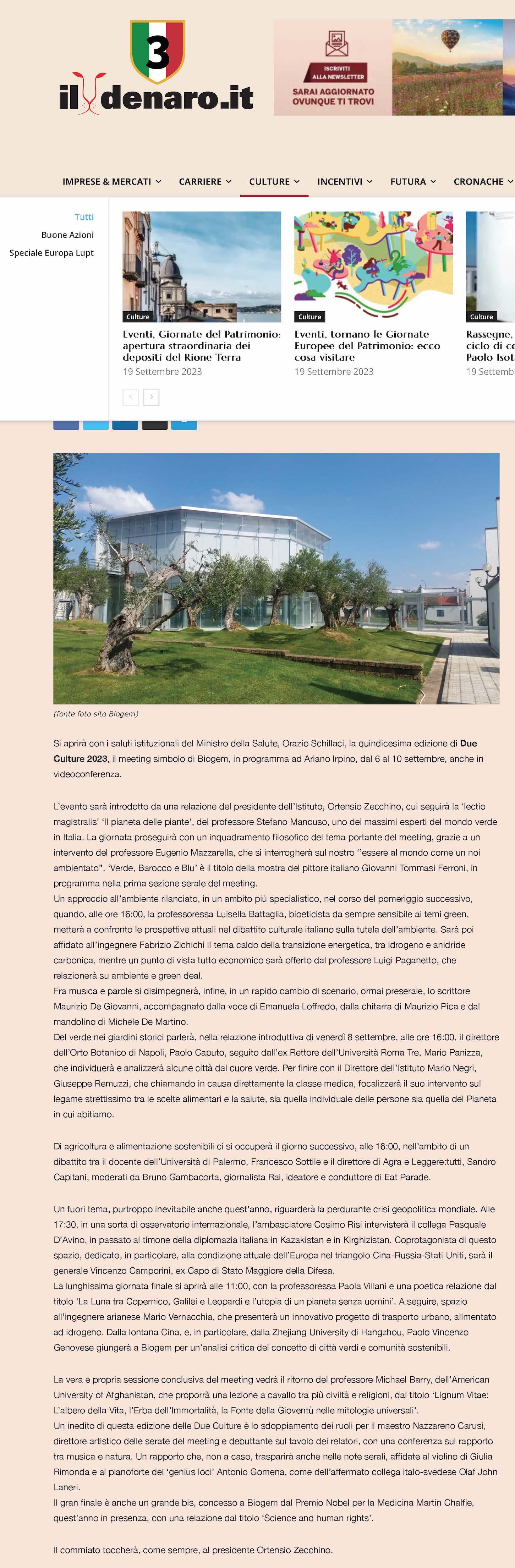 Biogem, dal 6 al 10 settembre ad Ariano Irpino di scena le Due Culture: protagonista il mondo verde